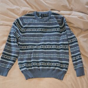 J. Crew Men's Blue and Gray Patterned Crewneck Sweater New Size L